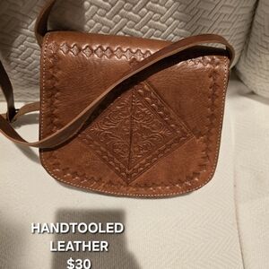 Handtooled Leather Crossbody Bag - Brown